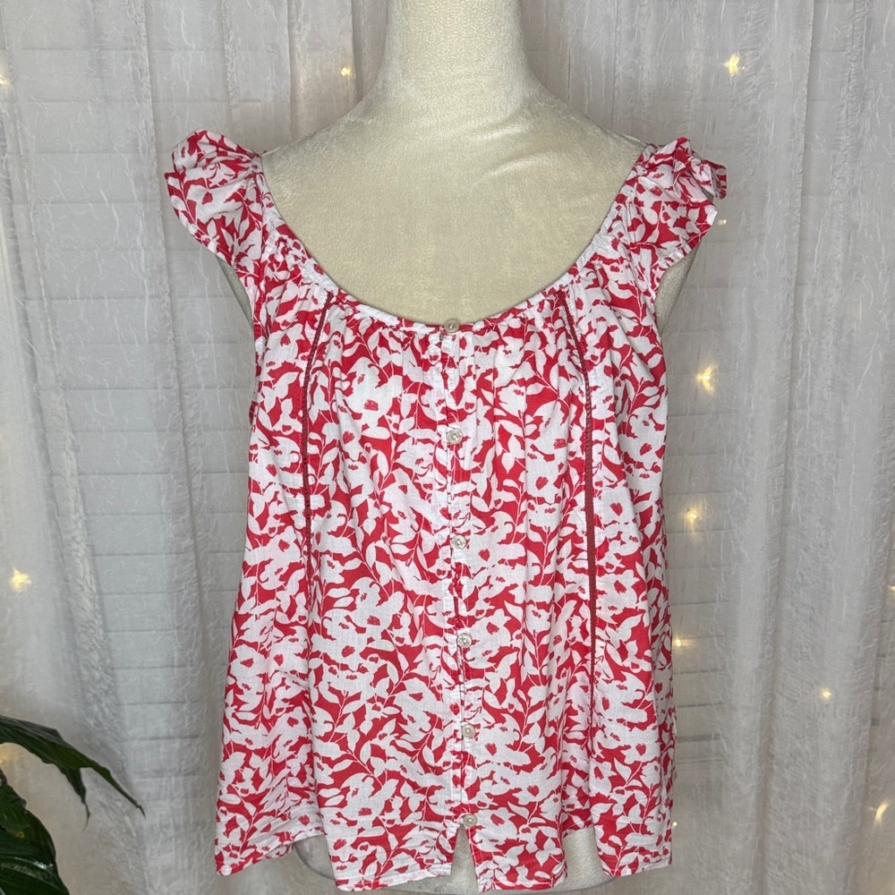 Sonoma Red and White Floral Blouse